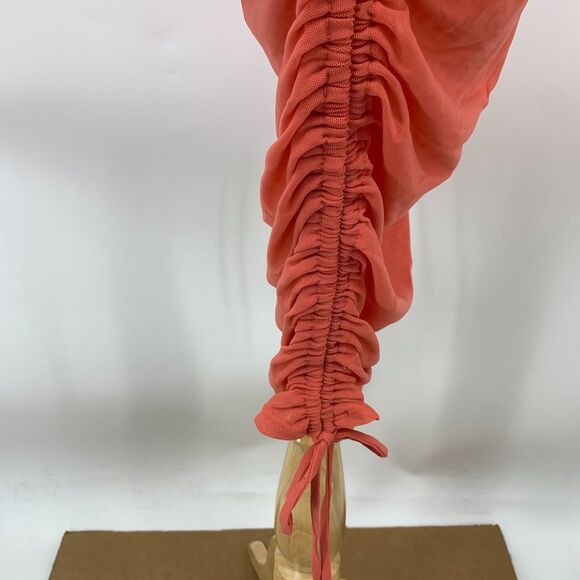 Anthropologie Sheer Mesh Cover Up Dress Womens 2XS Rose Knit Column Ruched Tie - Picture 10 of 16